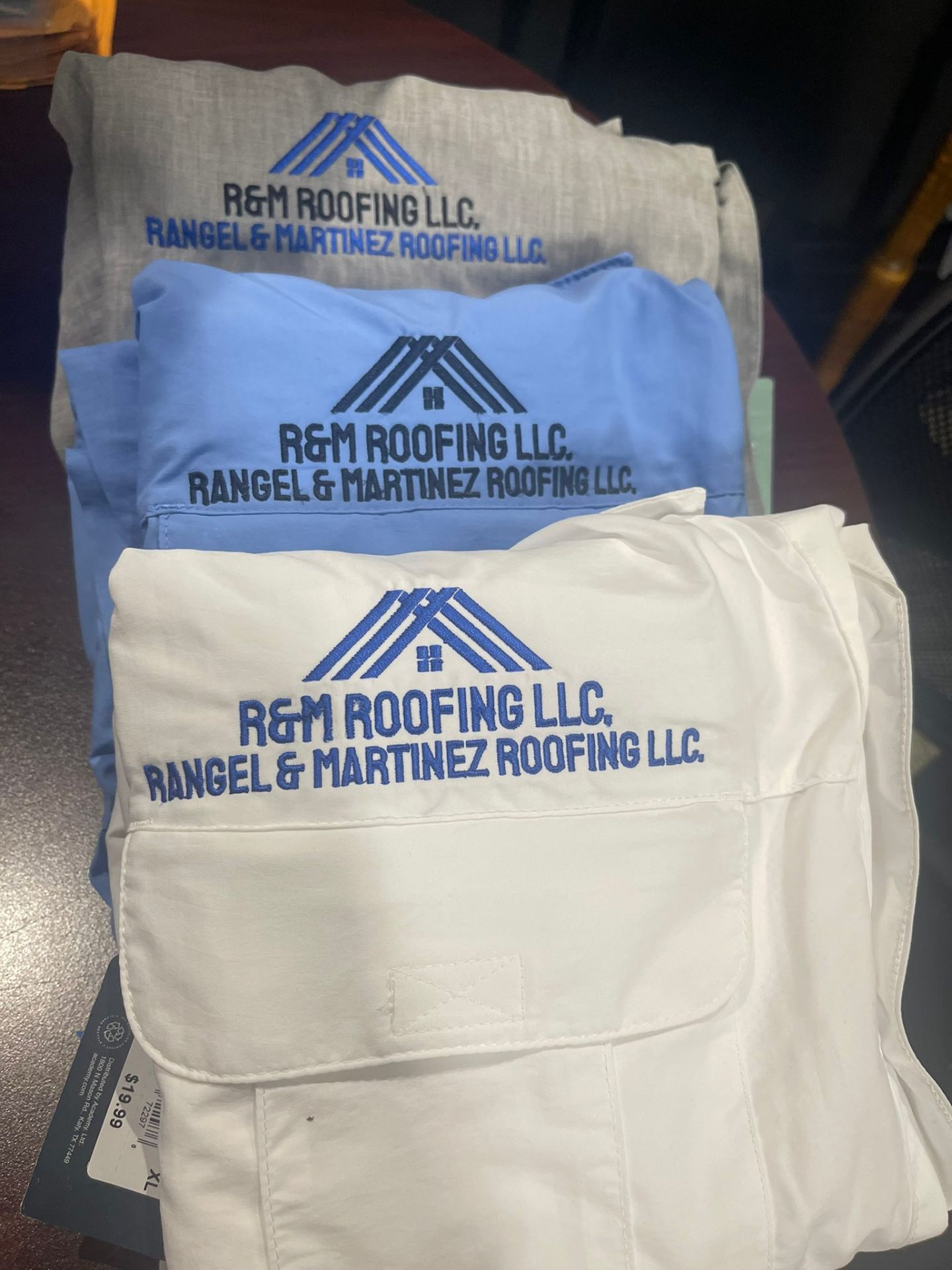 R&M Roofing embroidered work shirts
